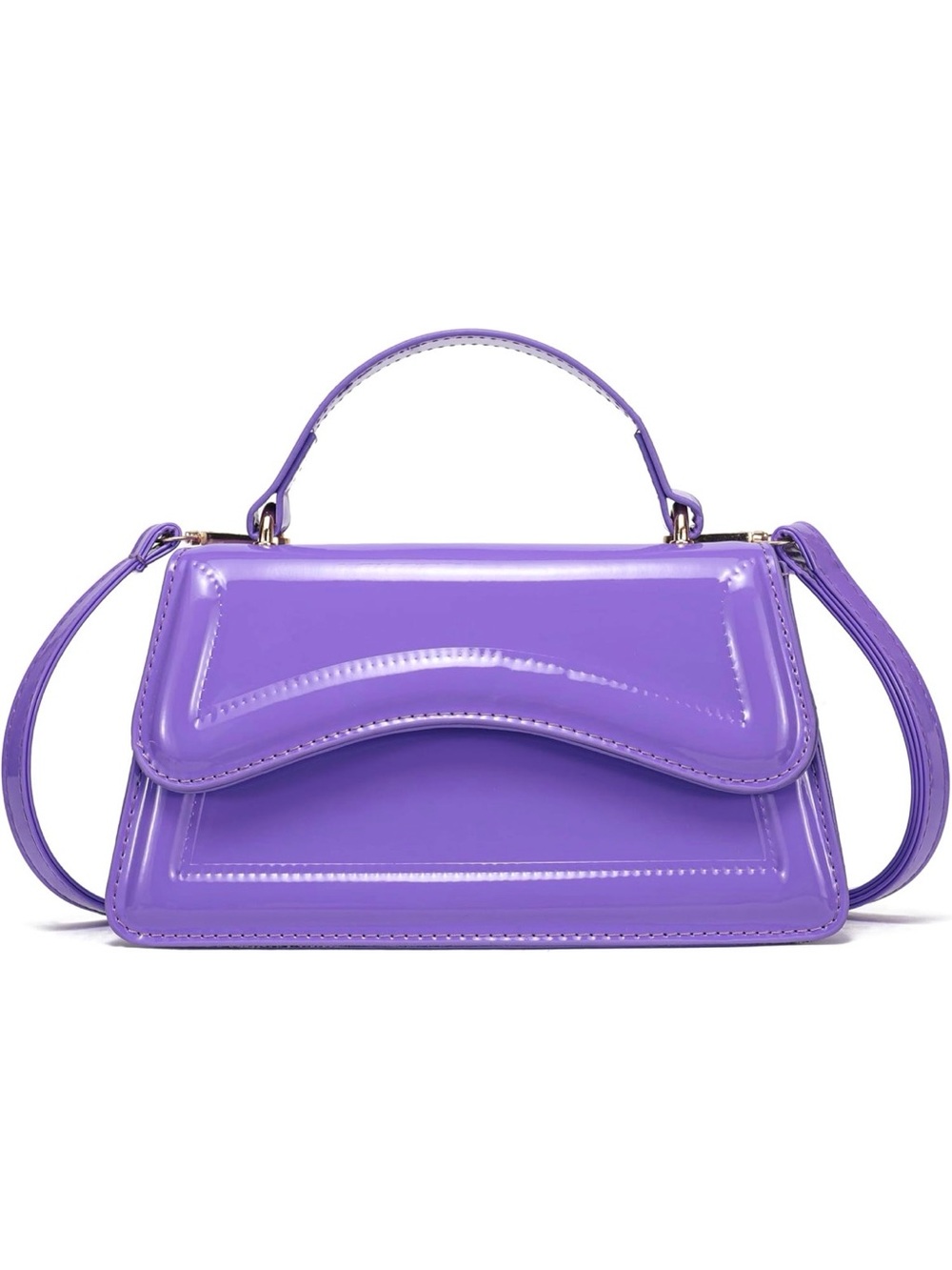 Purple Patent Top-Handle Shoulder Bag - Unbranded